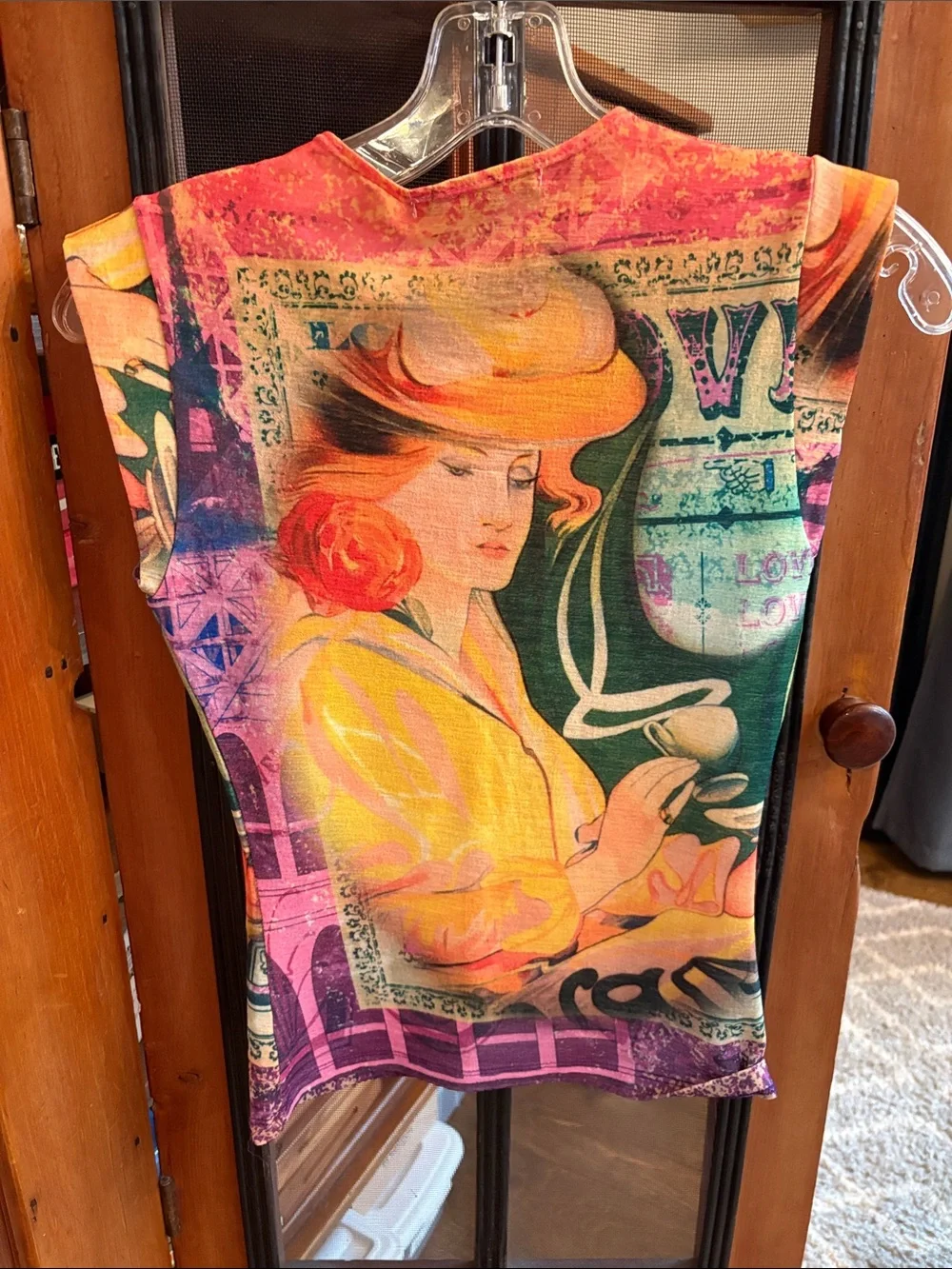 Graphic Art Print Women’s Sleeveless Top - Yellow & Pink - Picture 2 of 2